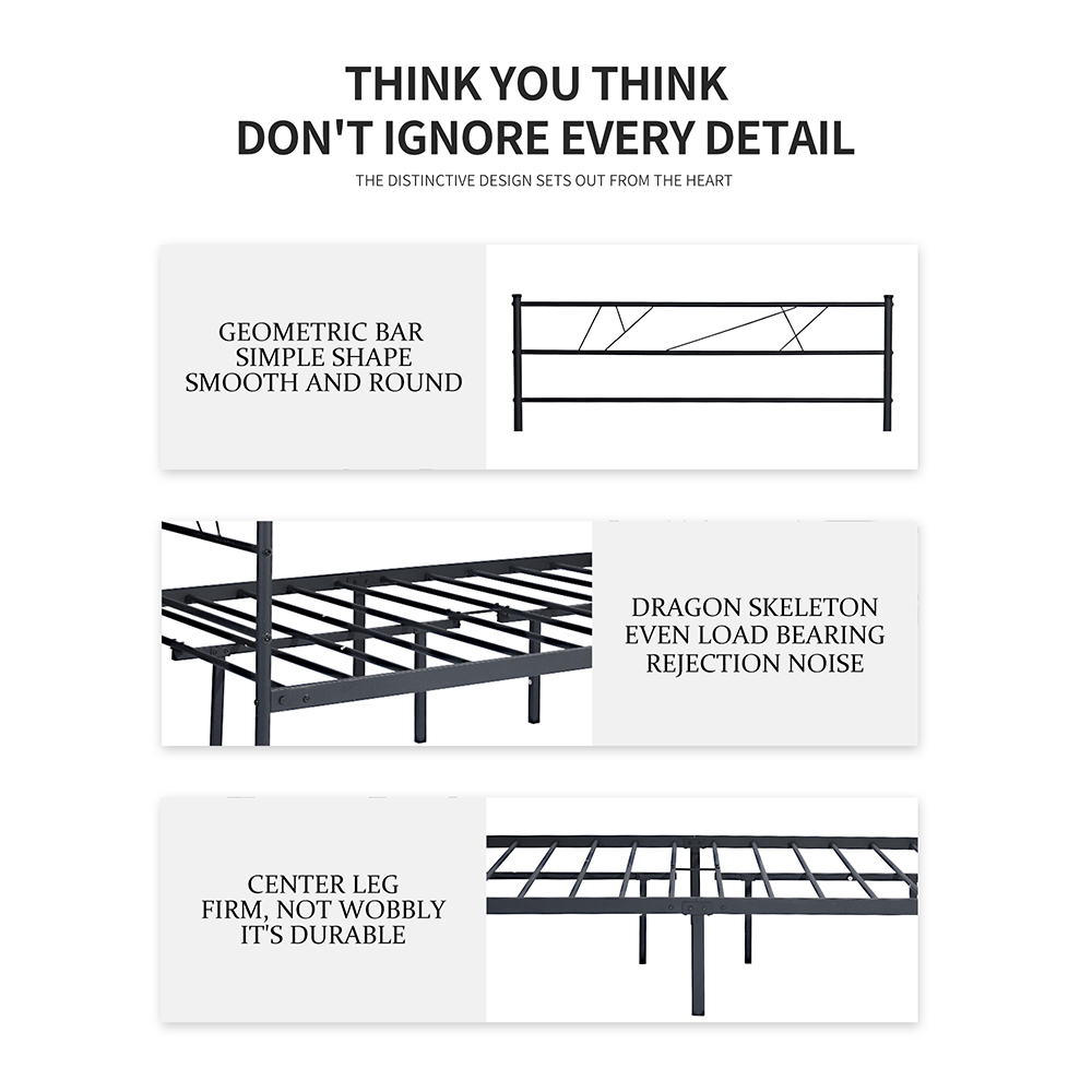 LT Full-Size Platform Bed Frame with Headboard and Metal Slats Support, No Box Spring Needed, for Adults and Children (Only Frame) - Black