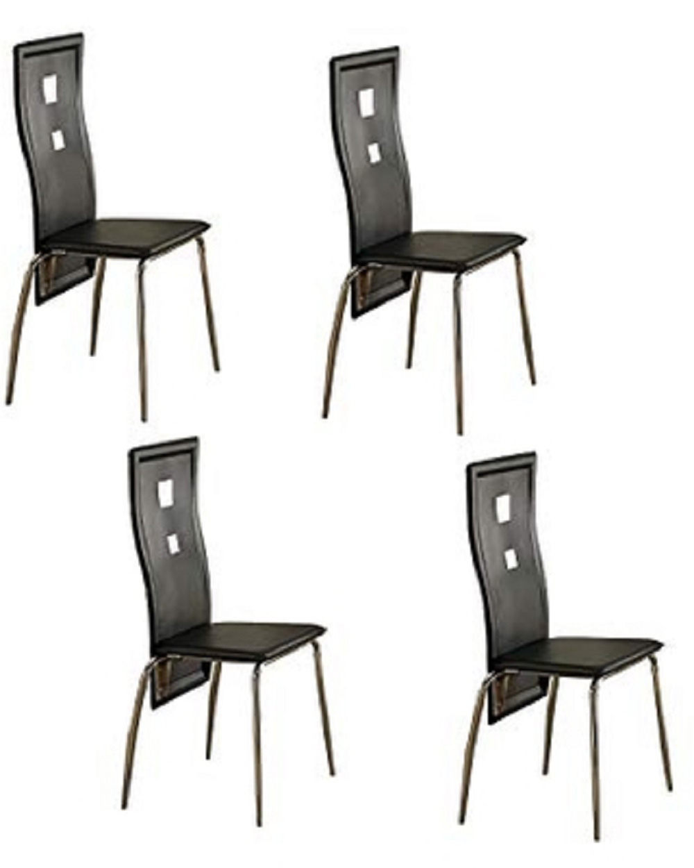 Faux Leather Upholstered Dining Chair Set of 4, with Curved Backrest, and Metal Legs, for Restaurant, Cafe, Tavern, Office, Living Room - Black