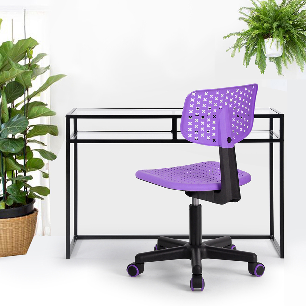 Plastic Swivel Student Chair Height Adjustable with Ergonomic Low Backrest and Casters for Living Room, Bedroom, Dining Room, Office - Purple