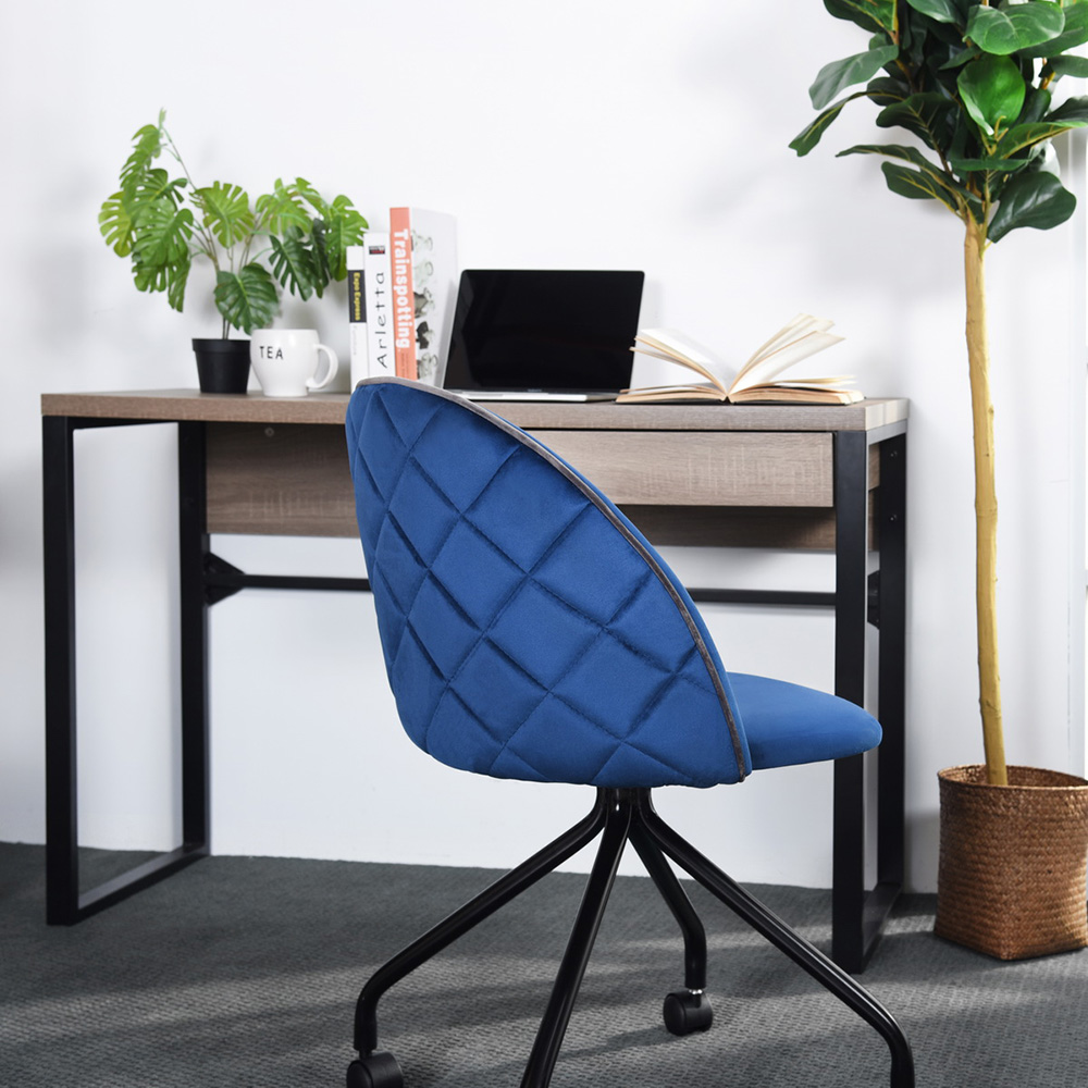 Modern Leisure Velvet Upholstered Swivel Chair Height Adjustable with Curved Backrest and Casters for Living Room, Bedroom, Dining Room, Office - Navy