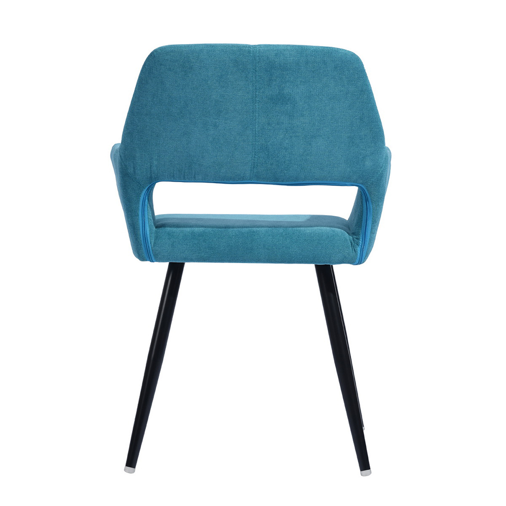 Fabric Upholstered Dining Chair with Curved Backrest, and Metal Legs, for Restaurant, Cafe, Tavern, Office, Living Room - Blue