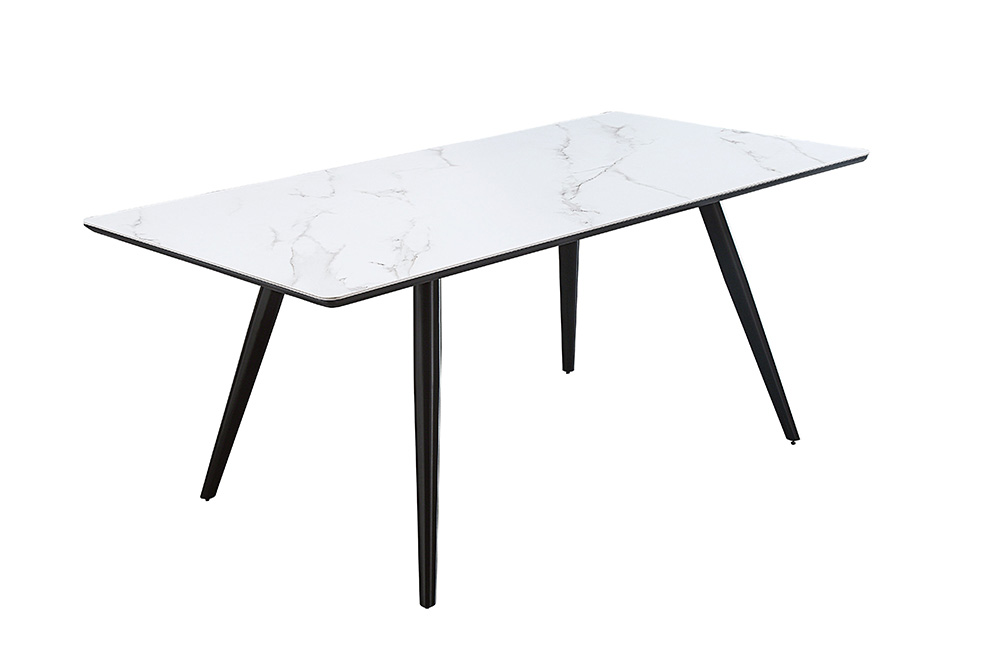 ACME Caspian Rectangle Dining Table with Faux Marble Tabletop and Wooden Legs, for Restaurant, Cafe, Tavern, Living Room - White