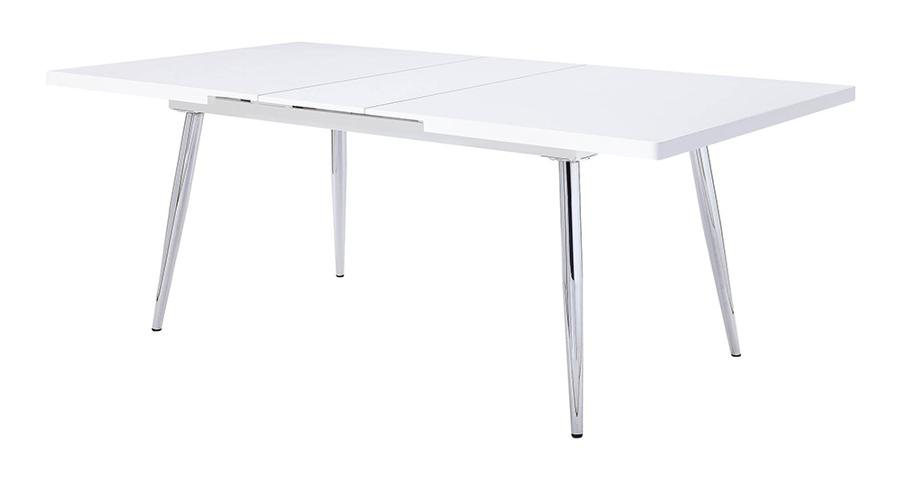 ACME Weizor Rectangle Dining Table with High Gloss Tabletop and Chrome Legs, for Restaurant, Cafe, Tavern, Living Room - White