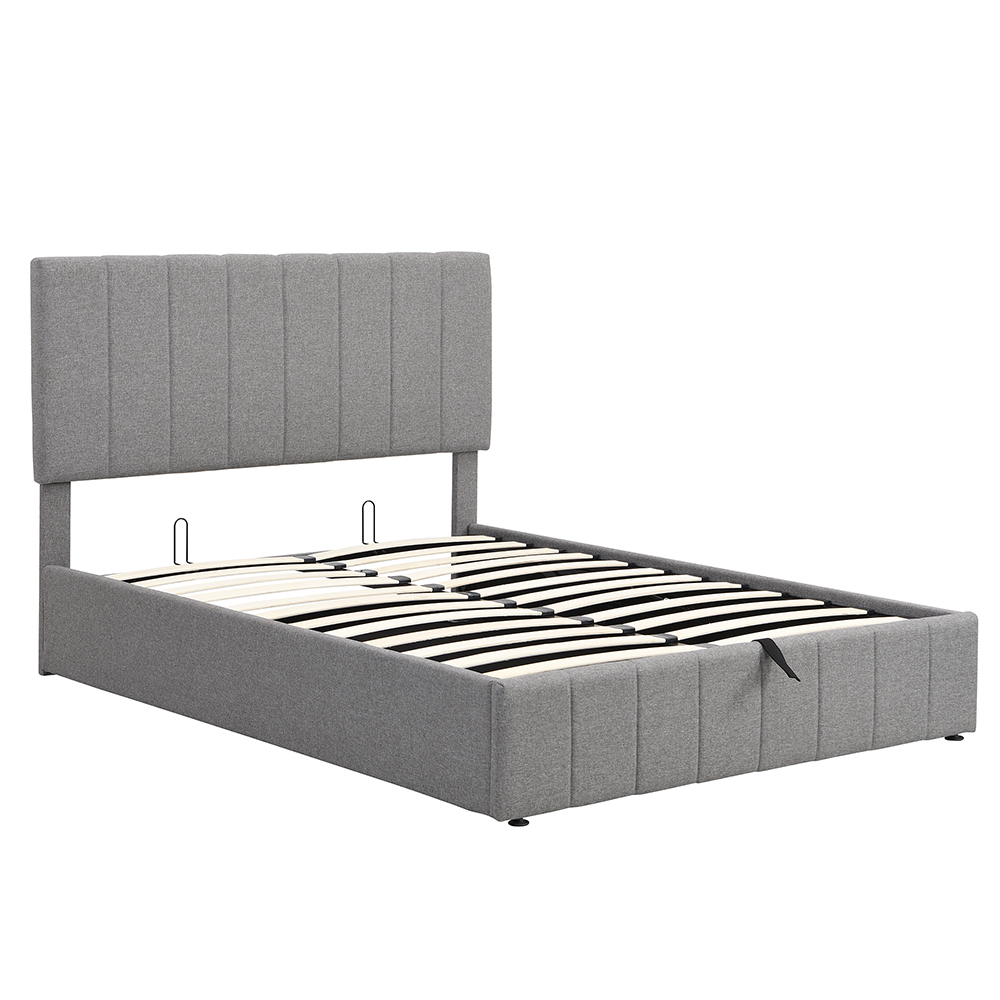 Full-Size Linen Upholstered Platform Bed Frame With Hydraulic Storage System And Wooden Slats Support, No Box Spring Needed (Only Frame) - Gray 9 Full-Size Linen Upholstered Platform Bed Frame with Hydraulic Storage System and Wooden Slats Support, No Box Spring Needed (Only Frame) - Gray