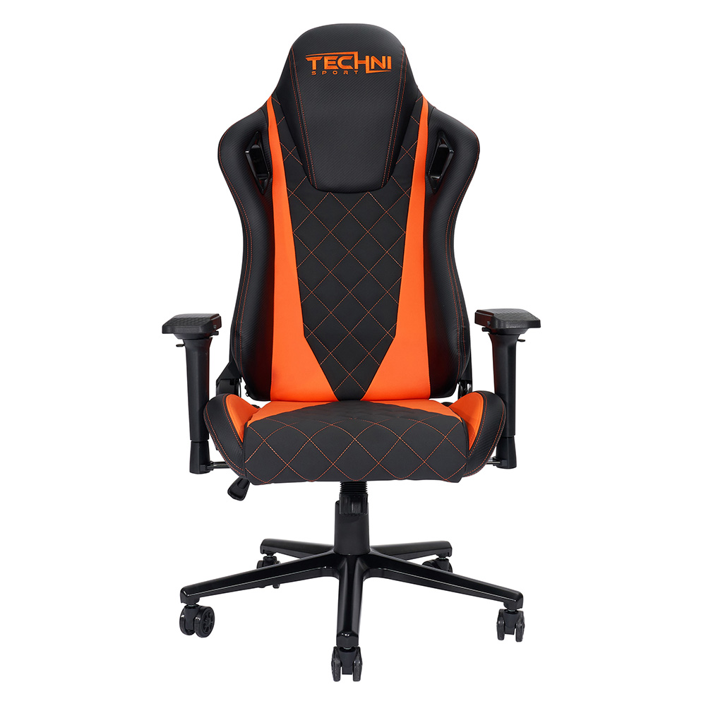 Techni Home Office PU Leather Adjustable Rotatable Gaming Chair with Ergonomic High Backrest and Lumbar Support - Orange + Black