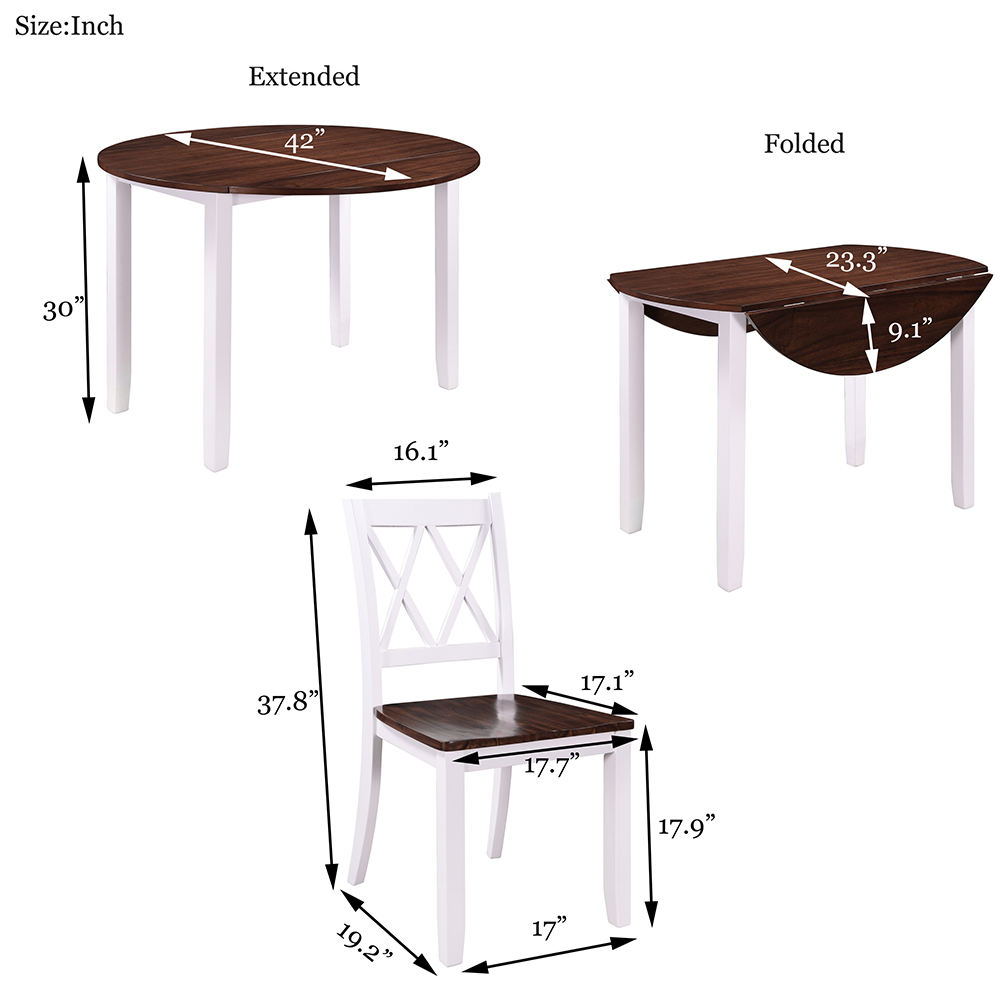 TOPMAX 5 Piece Dining Set, Including 1 Round Folding Wood Table, and 4 Cross Back Chairs, for Small Apartment, Studio, Kitchen - White + Cherry