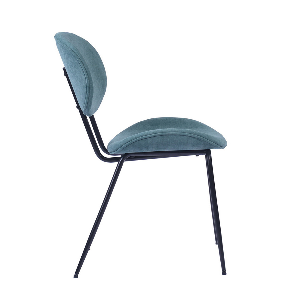 Velvet Upholstered Dining Chair Set of 2, with Curved Backrest, and Metal Legs, for Restaurant, Cafe, Tavern, Office, Living Room - Blue