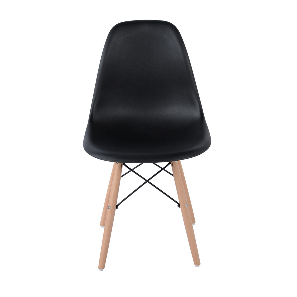 Plastic Dining Chair Set of 6, with Curved Backrest, and Wood Legs, for Restaurant, Cafe, Tavern, Office, Living Room - Black