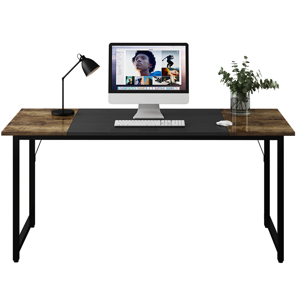 Home Office Computer Desk with Wooden Tabletop and Metal Frame, for Game Room, Office, Study Room - Brown + Black