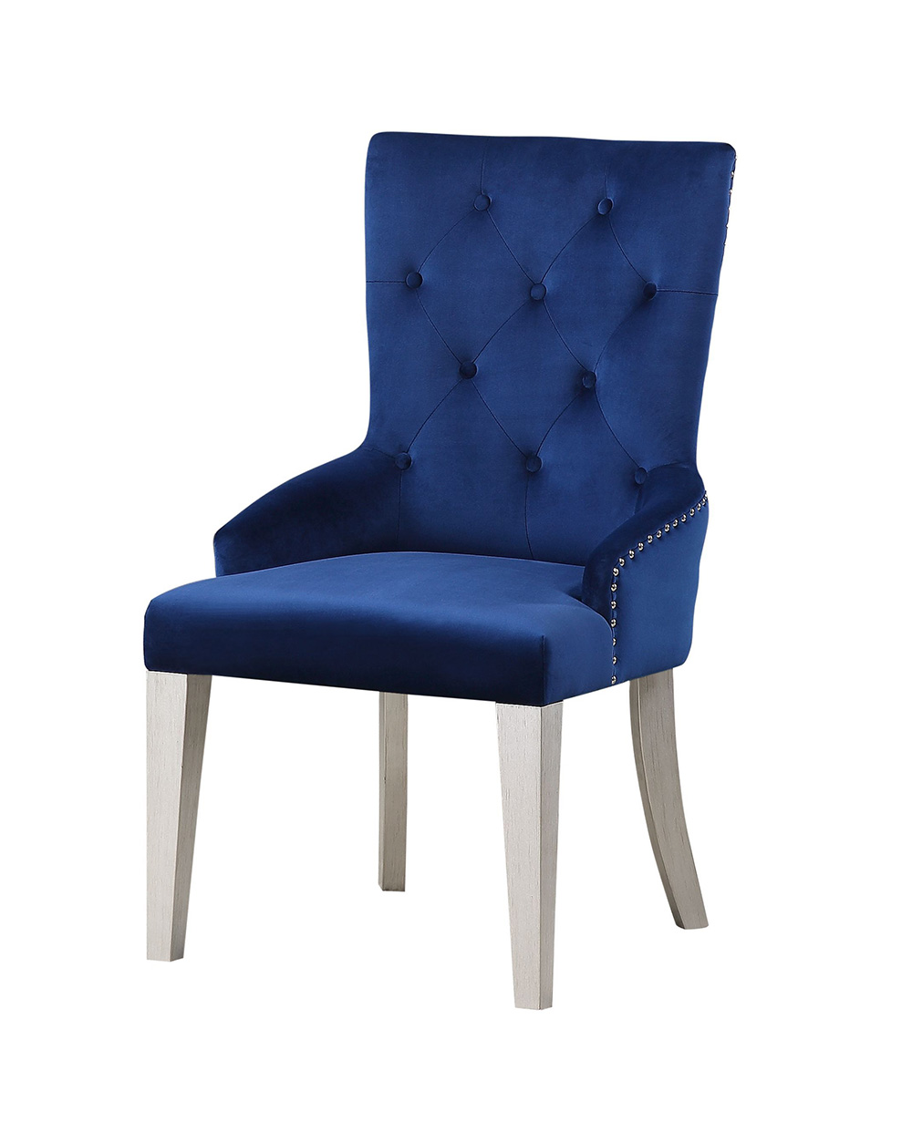 ACME Varian Fabric Upholstered Dining Chair with Button Tufted  Backrest, and Wood Legs, for Restaurant, Cafe, Tavern, Office, Living Room - Blue