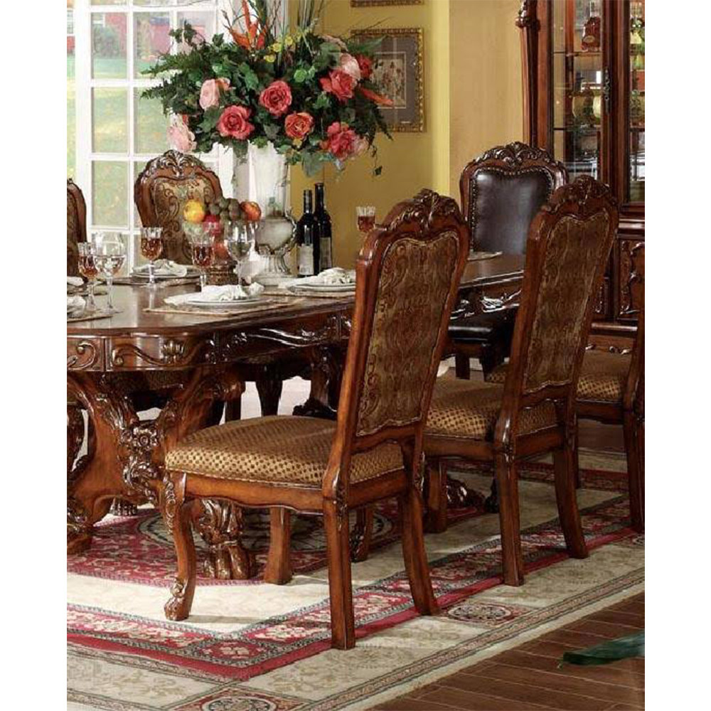 ACME Dresden Fabric Upholstered Dining Chair Set of 2, with High Backrest, and Wood Legs, for Restaurant, Cafe, Tavern, Office, Living Room - Cherry