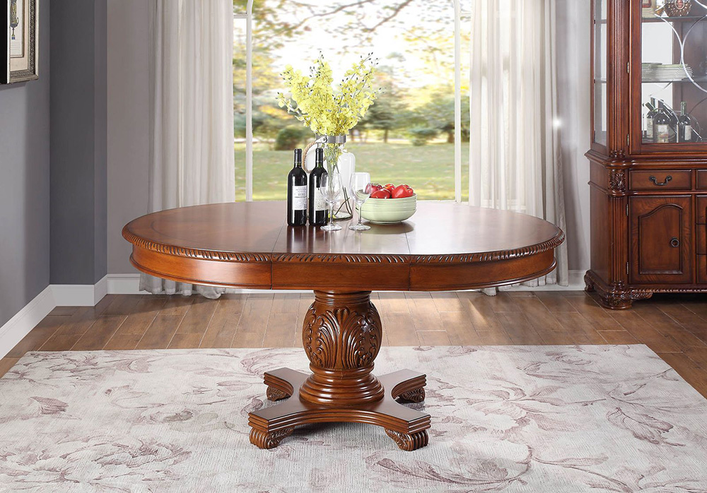ACME Chateau Dining Table with Wooden Tabletop, and Wooden Base, for Restaurant, Cafe, Tavern, Living Room - Cherry