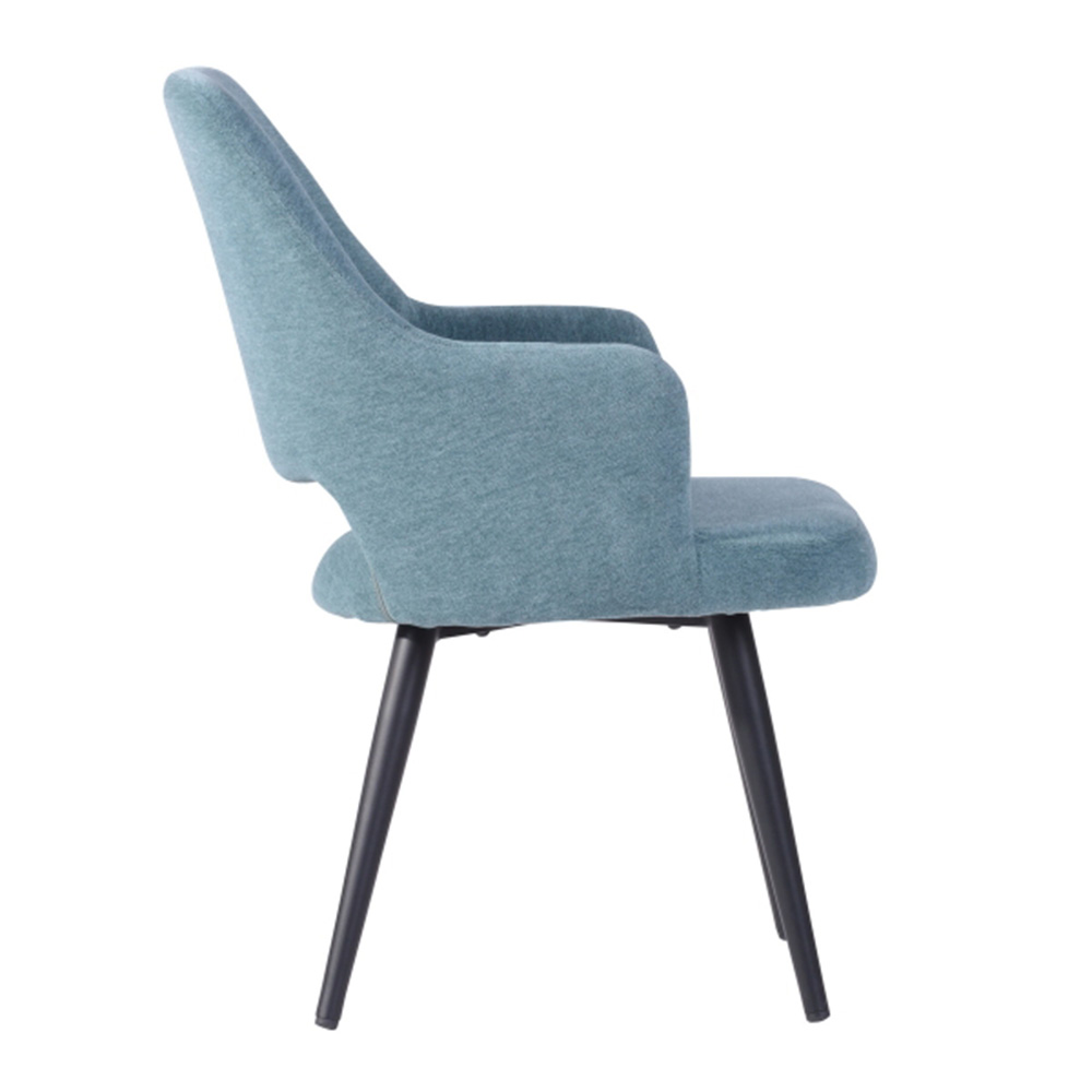 Velvet Upholstered Dining Chair Set of 2, with Curved Backrest, and Metal Legs, for Restaurant, Cafe, Tavern, Office, Living Room - Light Blue