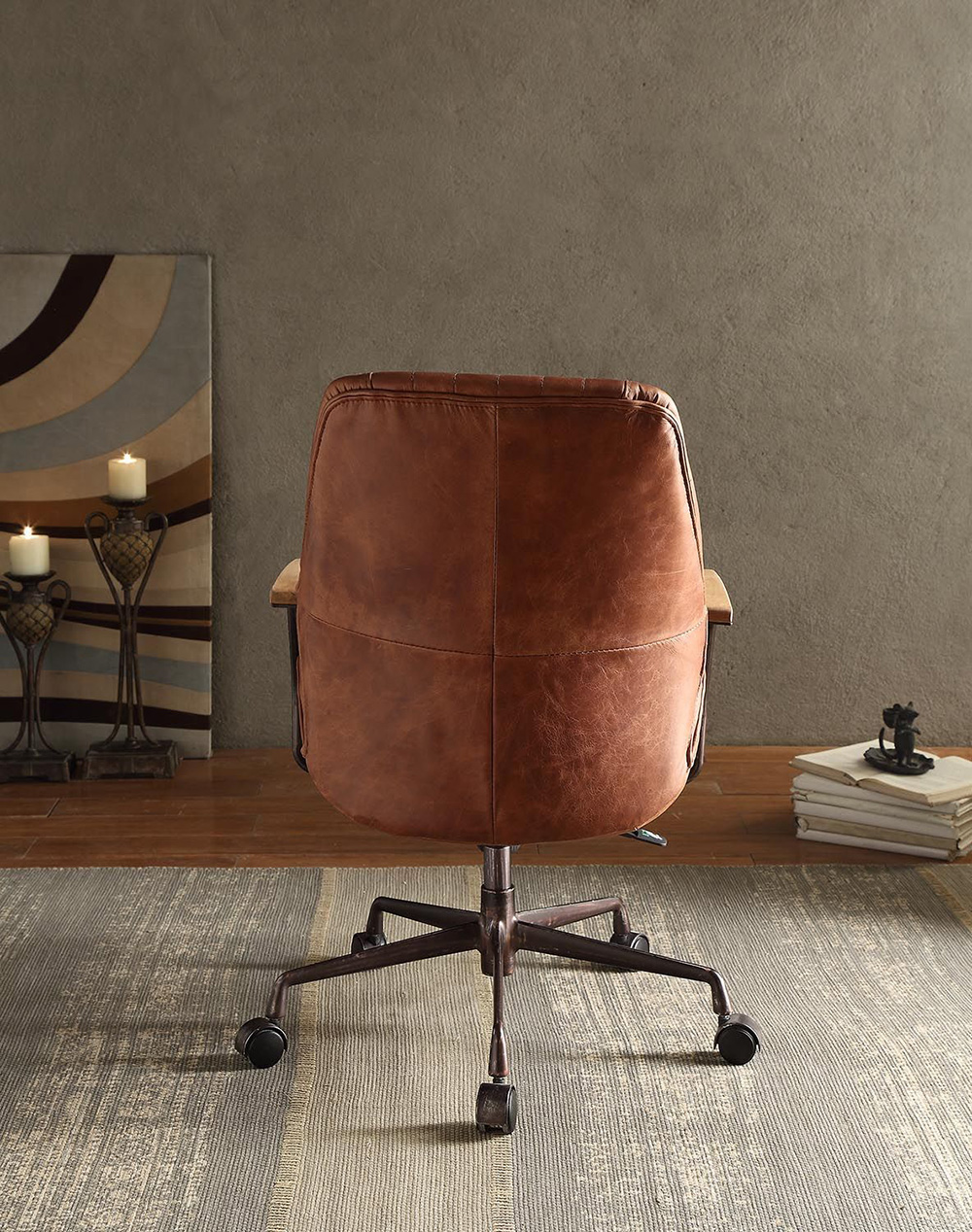 ACME Hamilton Modern Leisure Leather Swivel Chair Height Adjustable with Curved Backrest and Casters for Living Room, Bedroom, Dining Room, Office - Brown