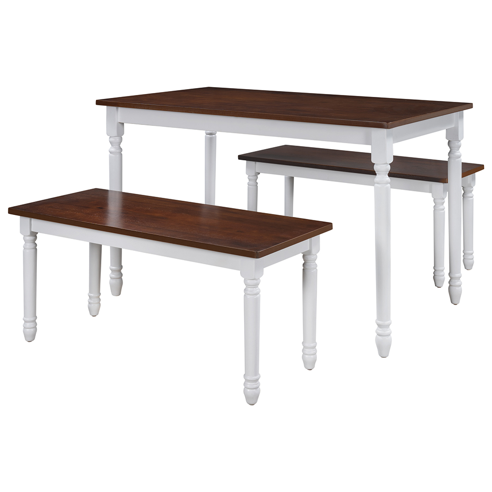 TOPMAX 3 Piece Retro Farmhouse Solid Wood Dining Set, Including 1 Table, and 2 Benches, for Small Apartment, Studio, Kitchen - Cherry + White