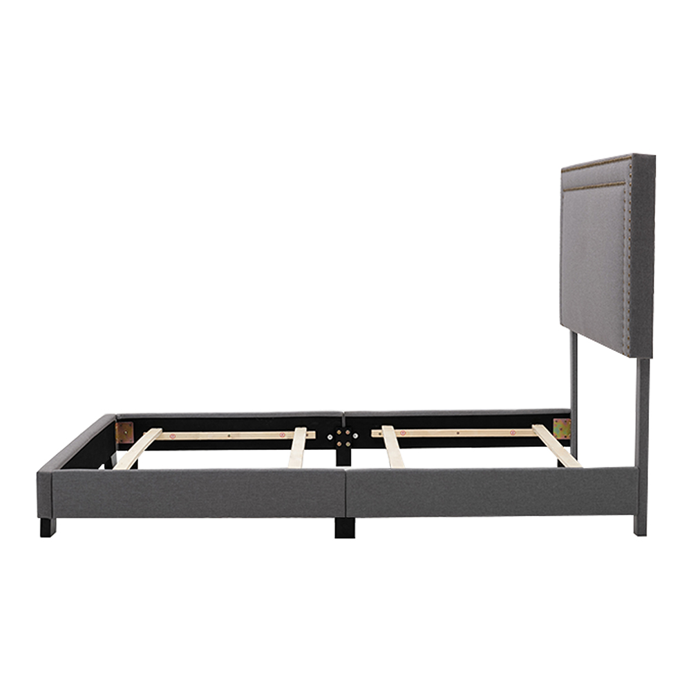 Full-Size Upholstered Platform Bed Frame with Height-Adjustable Headboard and Wooden Slats Support, Box Spring Needed (Only Frame) - Gray