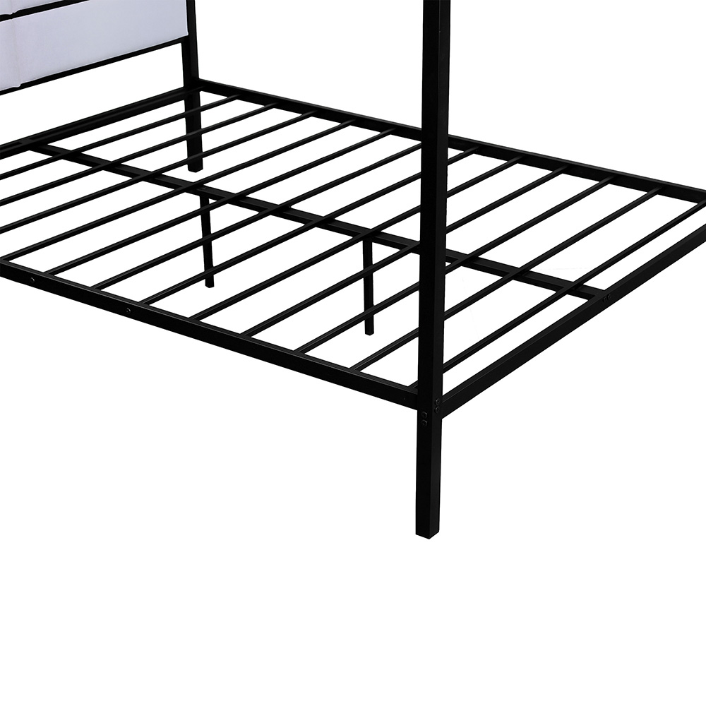 Queen-Size Metal Canopy Upholstered Bed Frame with 4 Pillars and Steel Slats Support, No Box Spring Needed (Only Frame) - Black