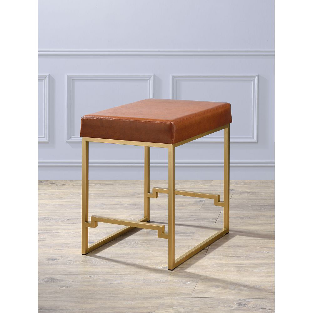 ACME Boice PU Upholstered Counter Height Stool with Metal Frame, for Restaurant, Cafe, Tavern, Office, Living Room - Gold
