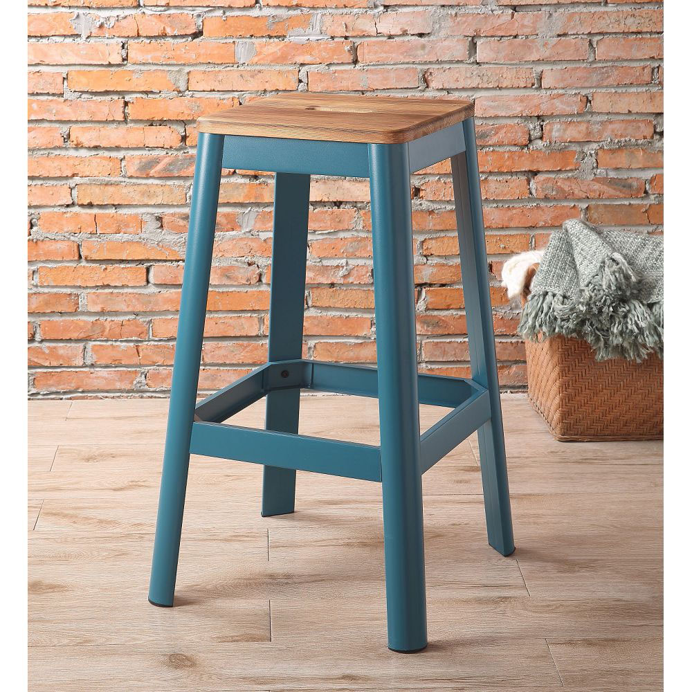 ACME Jacotte Wood Bar Stool with Metal Legs, for Restaurant, Cafe, Tavern, Office, Living Room - Teal