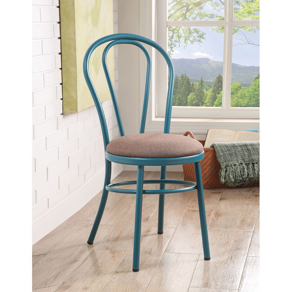 ACME Jakia Fabric Upholstered Dining Chair Set of 2, with Balloon-shaped Backrest, and Metal Legs, for Restaurant, Cafe, Tavern, Office, Living Room - Teal