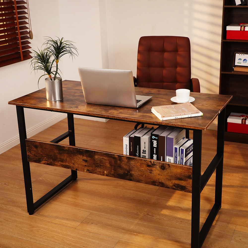 Home Office 48"L Computer Desk with Wooden Tabletop and Metal Frame, for Game Room, Office, Study Room - Dark Brown