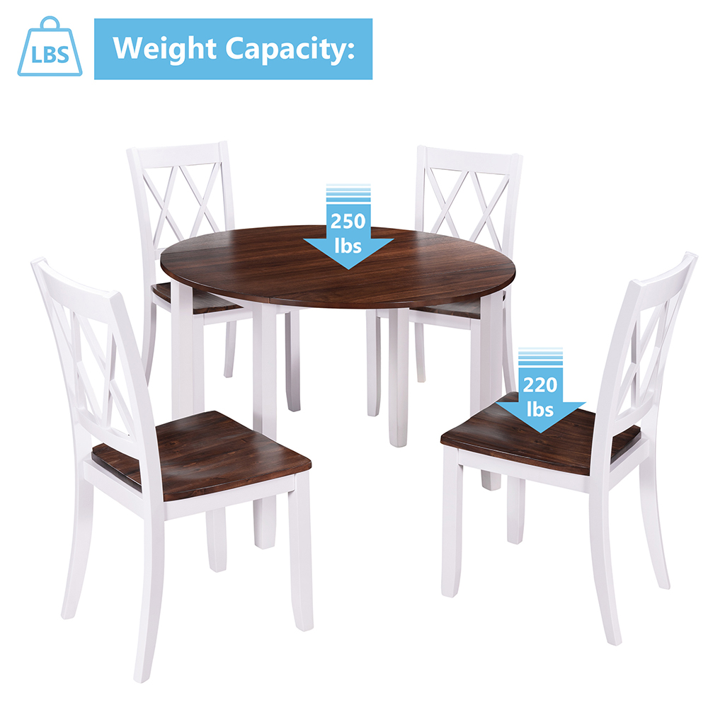 TOPMAX 5 Piece Dining Set, Including 1 Round Folding Wood Table, and 4 Cross Back Chairs, for Small Apartment, Studio, Kitchen - White + Cherry