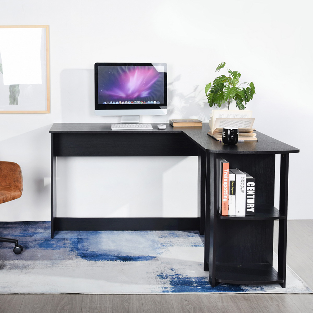 Home Office Reversible L-Shaped Computer Desk with Storage Shelves and Wooden Frame, for Game Room, Office, Study Room - Espresso