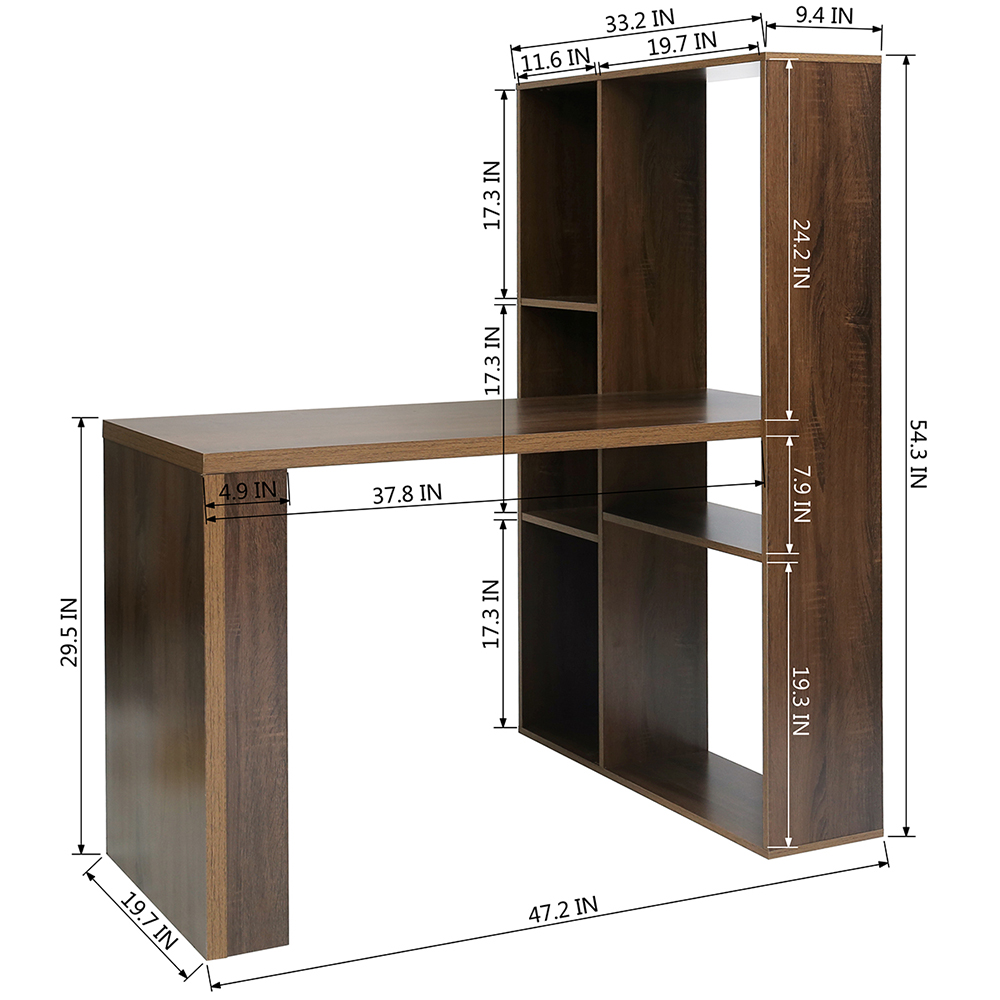 Home Office L-Shaped Computer Desk with Storage Shelves and Wooden Frame, for Game Room, Office, Study Room - Walnut