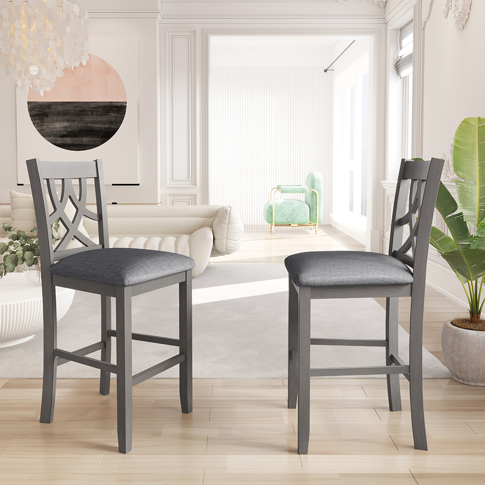 TOPMAX Upholstered Counter Height Dining Chair Set of 2, with Cross Back, and Wooden Frame, for Restaurant, Cafe, Tavern, Office, Living Room - Gray