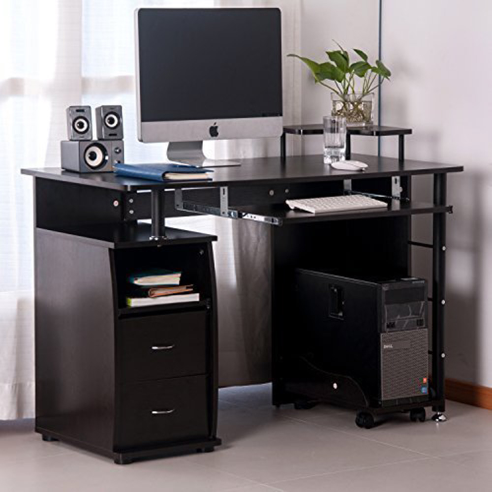 Home Office Computer Desk with Keyboard Tray and Storage Drawers, for Game Room, Office, Study Room - Espresso