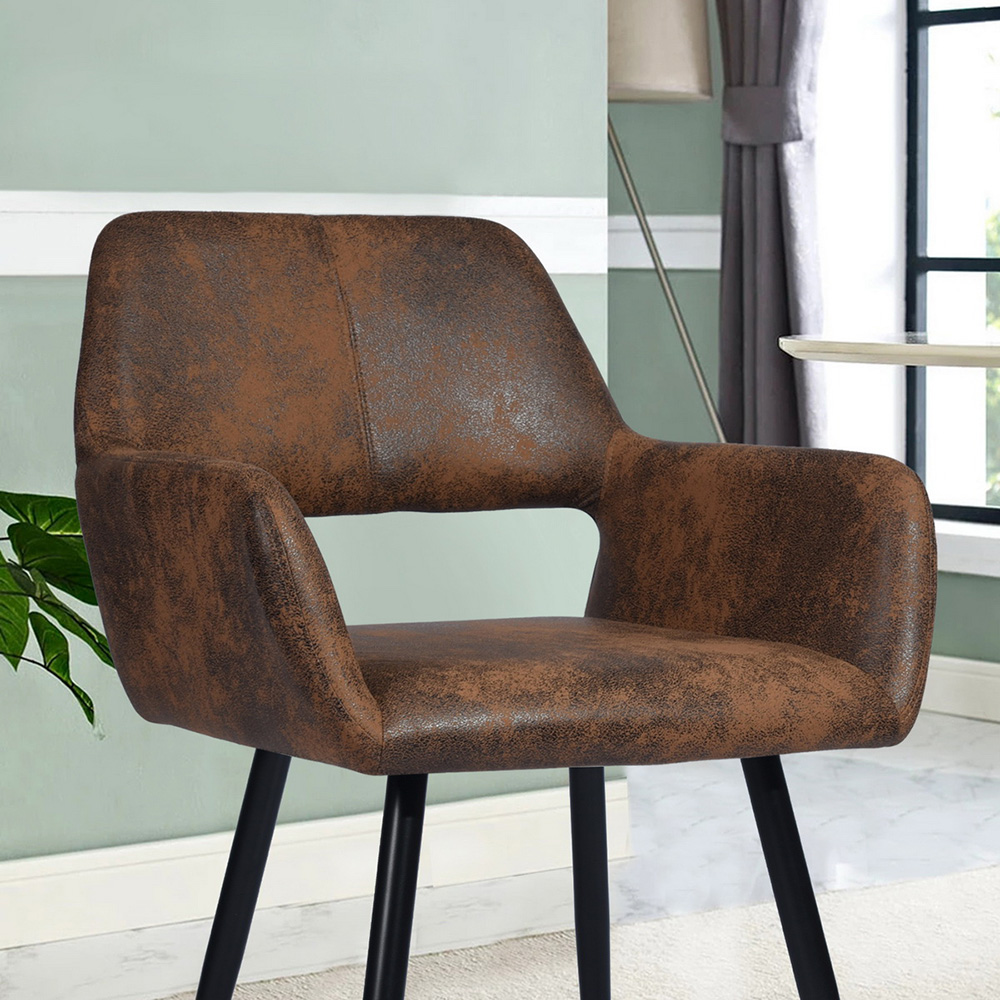 Fabric Upholstered Dining Chair, with Curved Backrest, and Metal Legs, for Restaurant, Cafe, Tavern, Office, Living Room - Brown