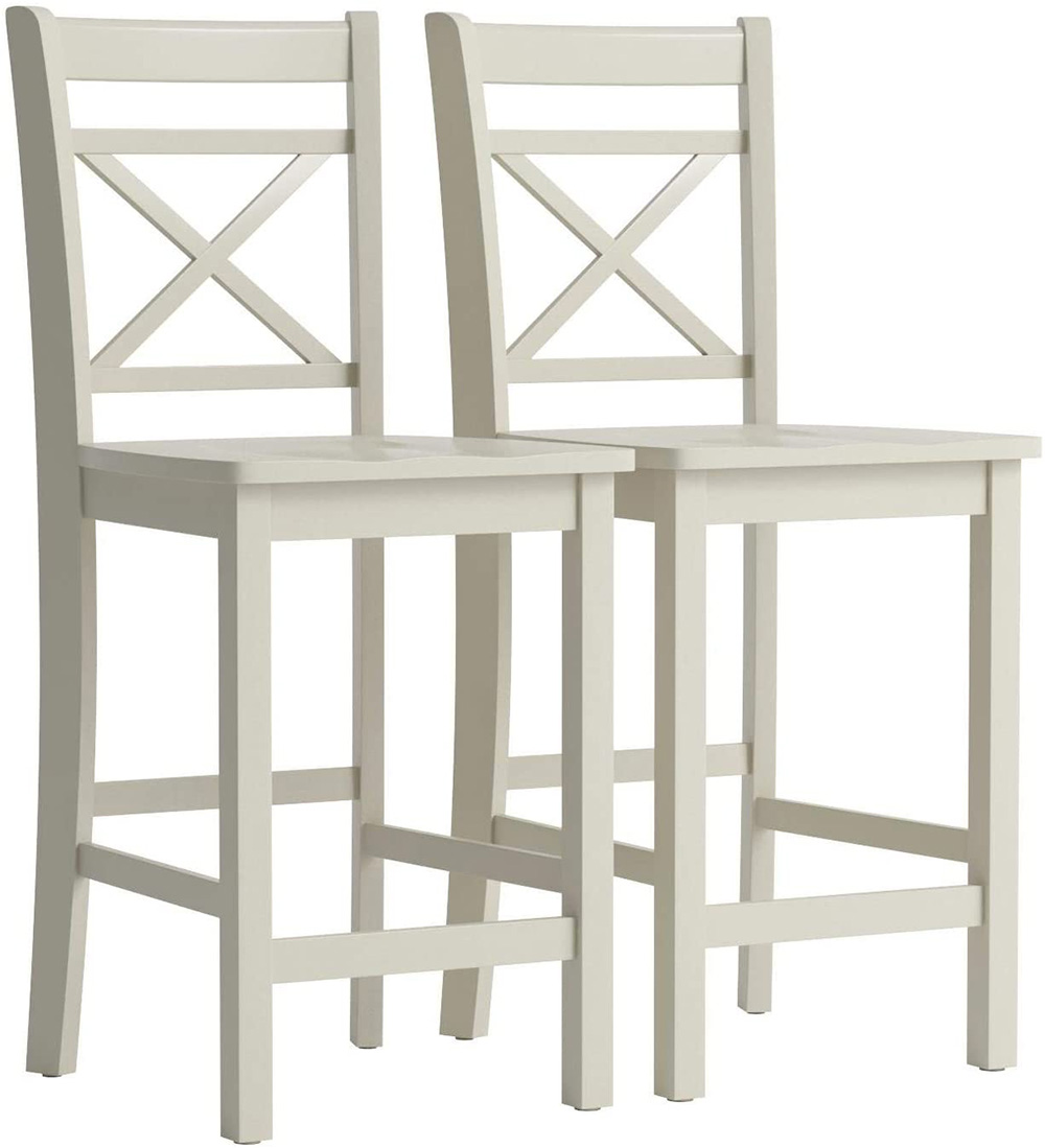 ACME Tartys Counter Height Dining Chair Set of 2, with  Backrest, and Wood Legs, for Restaurant, Cafe, Tavern, Office, Living Room - Cream
