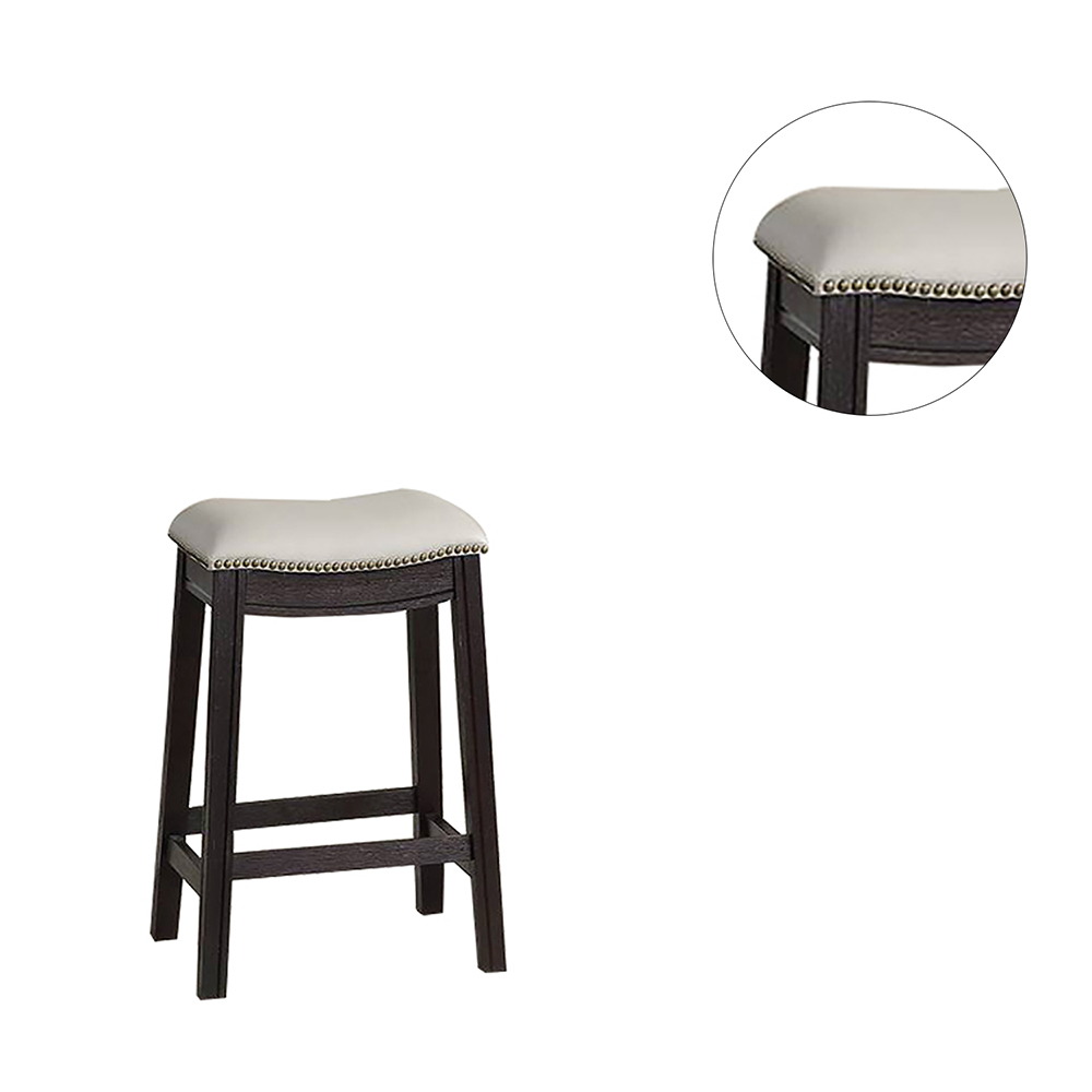 24"H PU Upholstered Dining Stool Set of 2, with Nailhead Trim, and Wooden Frame, for Restaurant, Cafe, Tavern, Office, Living Room - Gray