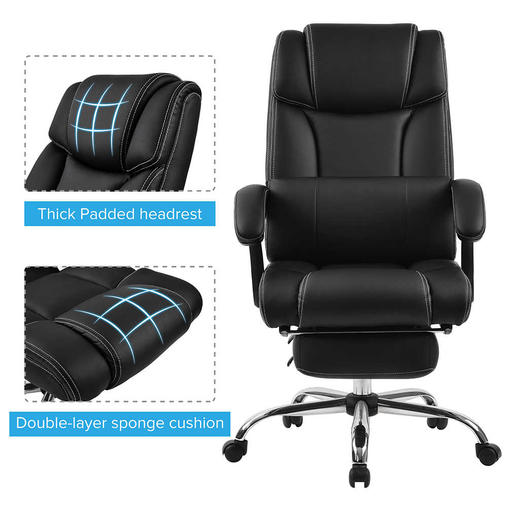 Home Office PU Leather Adjustable Rotatable Gaming Chair with Ergonomic Backrest and Footrest - Black