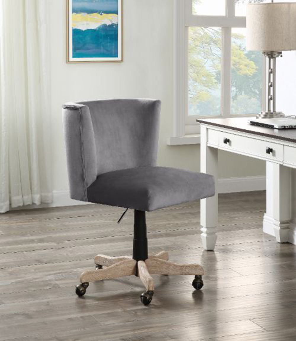 ACME Cliasca Modern Leisure Velvet Swivel Chair Height Adjustable with Curved Backrest and Casters for Living Room, Bedroom, Dining Room, Office - Gray