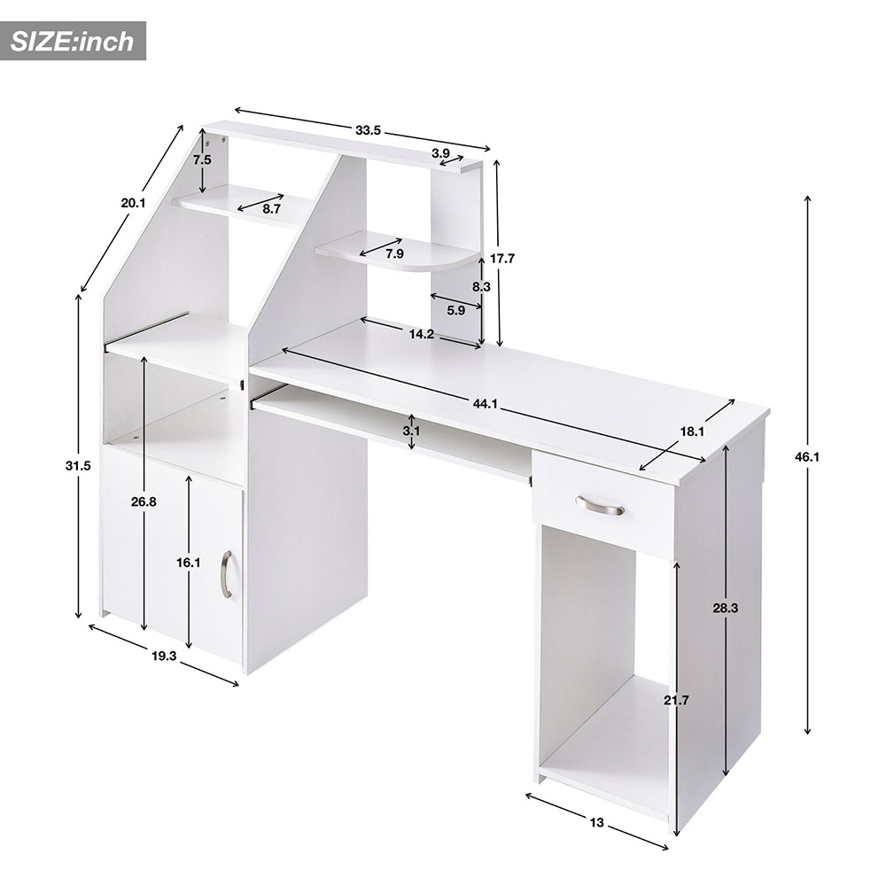 Home Office Computer Desk with Storage Cabinet and Pull-Out Keyboard Tray, for Game Room, Office, Study Room - White