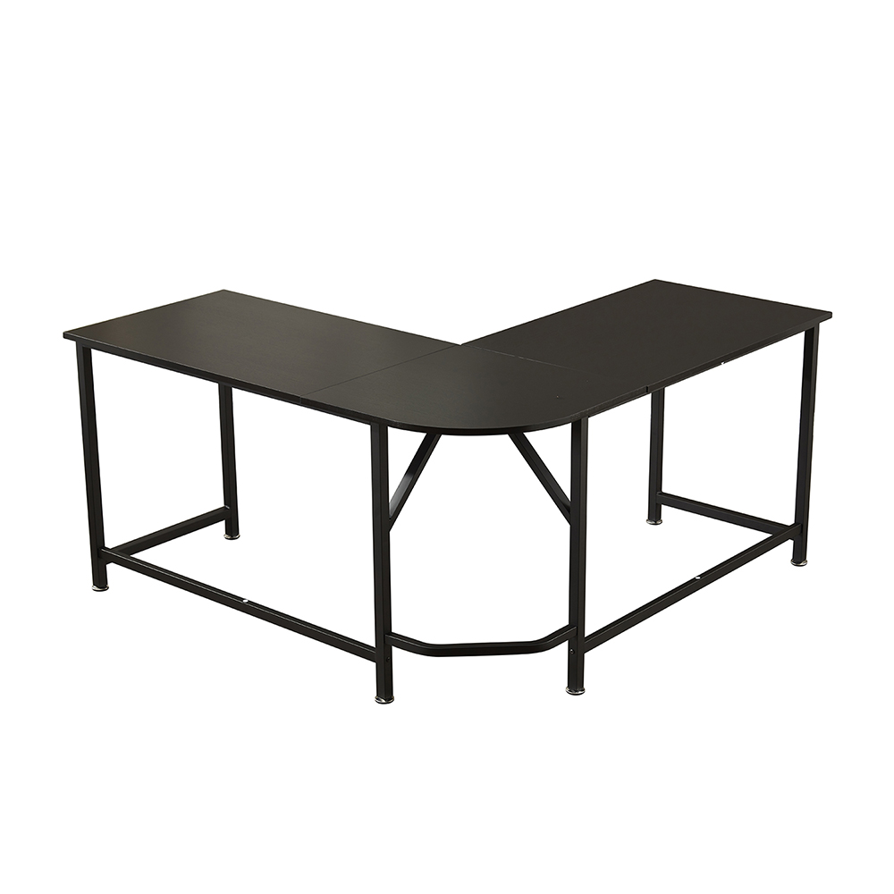 Home Office 59" L-Shaped Computer Desk with MDF Tabletop and Metal Frame, for Game Room, Office, Study Room - Black