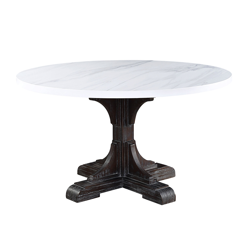 ACME Gerardo Round Dining Table with Artificial Marble Tabletop and Wooden Frame, for Restaurant, Cafe, Tavern, Living Room - White