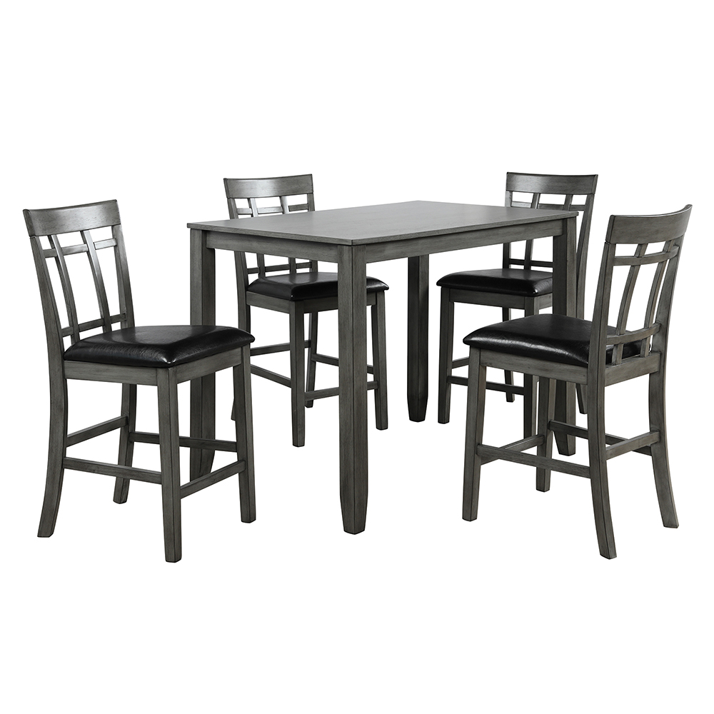 TOPMAX 5 Piece Dining Set, Including 1 Counter Height Wood Table, and 4 Chairs, for Family, Apartment, Studio, Kitchen - Gray
