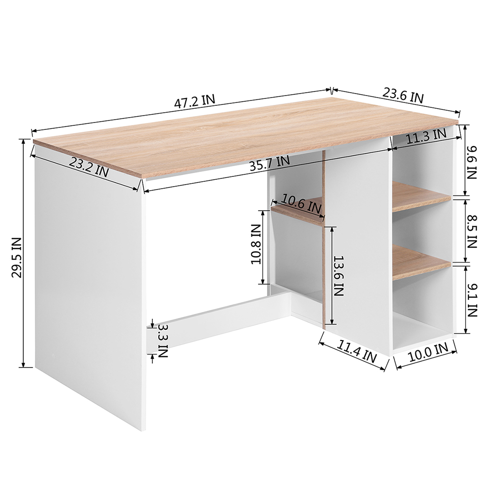 Home Office 47.2" L Computer Desk with 5 Storage Shelves, Wooden Frame, for Game Room, Office, Study Room - Oak