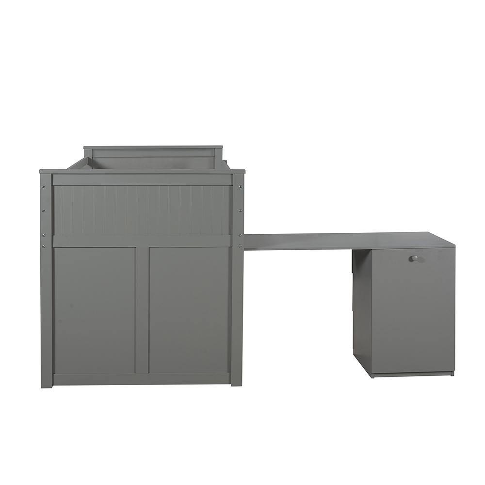 Twin-Size Loft Bed Frame with Desk, Storage Drawers, and Wooden Slats Support, for Kids, Teens, Boys, Girls (Frame Only) - Gray