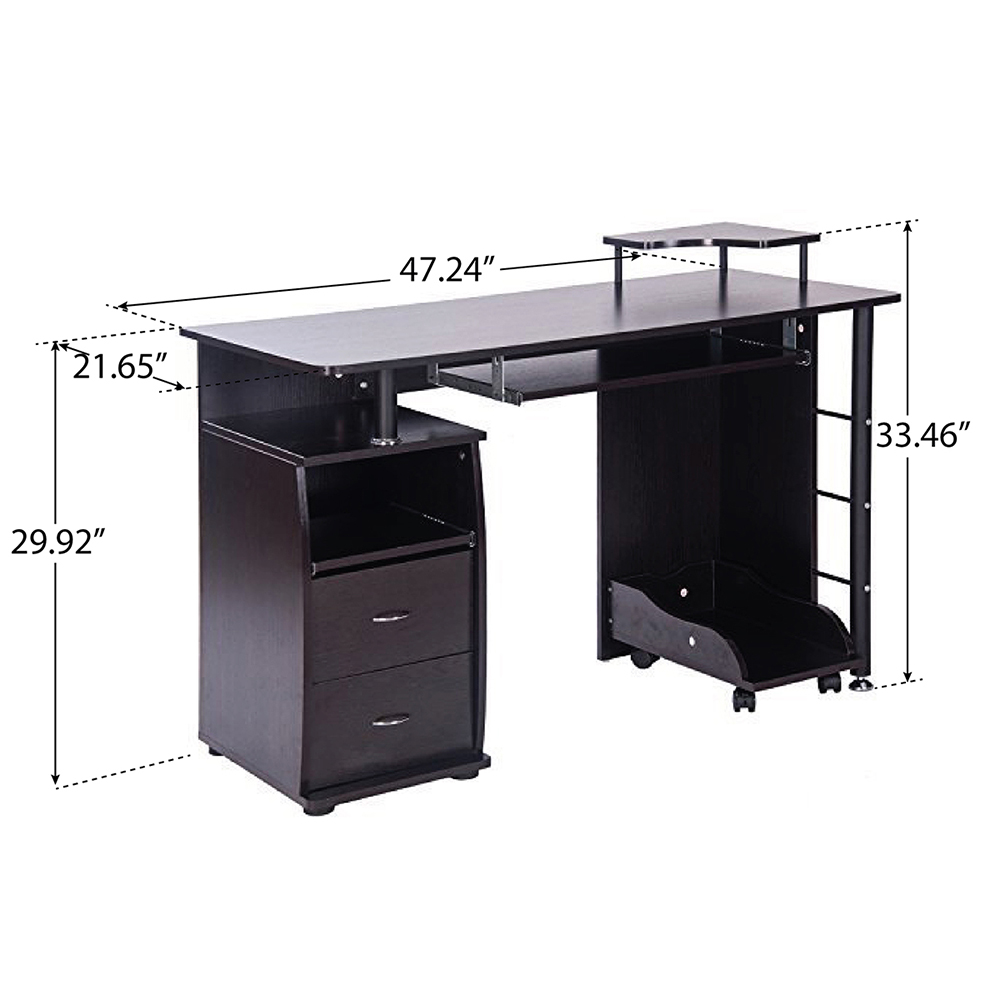 Home Office Computer Desk with Keyboard Tray and Storage Drawers, for Game Room, Office, Study Room - Espresso