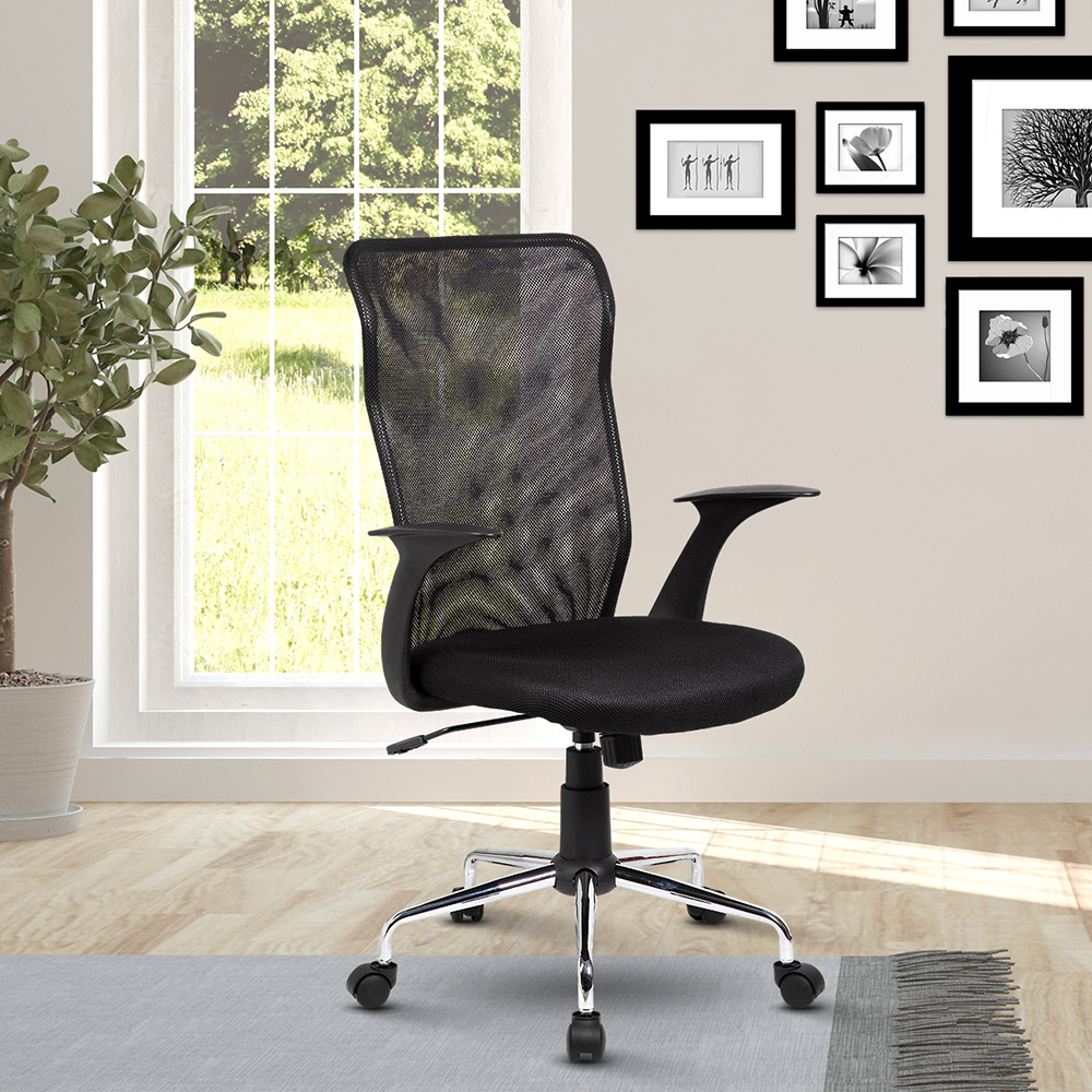 Techni Home Office Adjustable Rotatable Chair With Ergonomic Mesh Backrest And Casters - Black 6 Techni Home Office Adjustable Rotatable Chair with Ergonomic Mesh Backrest and Casters - Black