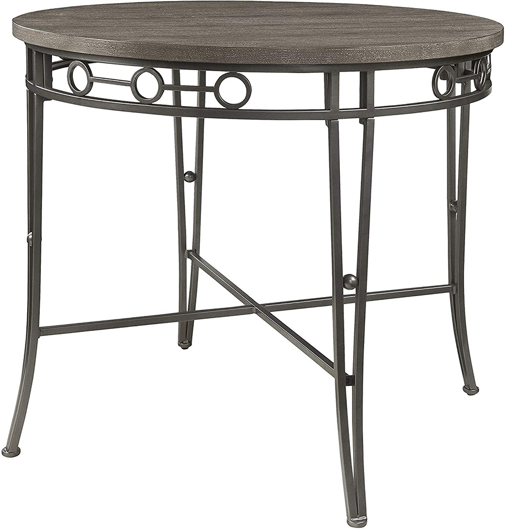 ACME Landis Round Dining Table with Wooden Tabletop and Metal  Legs, for Restaurant, Cafe, Tavern, Living Room - Oak