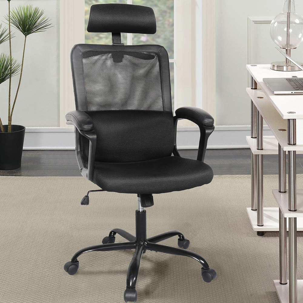 Home Office Adjustable Task Chair with Ergonomic Mesh Backrest and Padding Armrests - Black