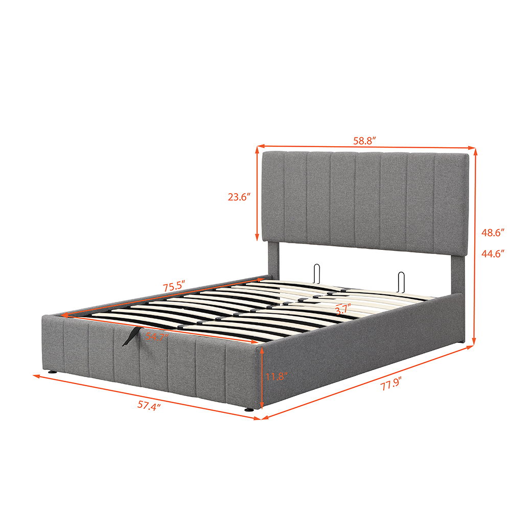 Full-Size Linen Upholstered Platform Bed Frame With Hydraulic Storage System And Wooden Slats Support, No Box Spring Needed (Only Frame) - Gray 10 Full-Size Linen Upholstered Platform Bed Frame with Hydraulic Storage System and Wooden Slats Support, No Box Spring Needed (Only Frame) - Gray