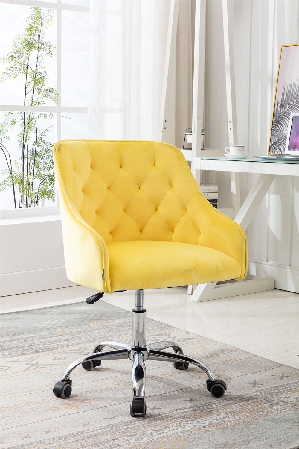 COOLMORE Modern Leisure Velvet Swivel Shell Chair Height Adjustable With Curved Backrest And Casters For Living Room, Bedroom, Dining Room, Office - Yellow 7 COOLMORE Modern Leisure Velvet Swivel Shell Chair Height Adjustable with Curved Backrest and Casters for Living Room, Bedroom, Dining Room, Office - Yellow