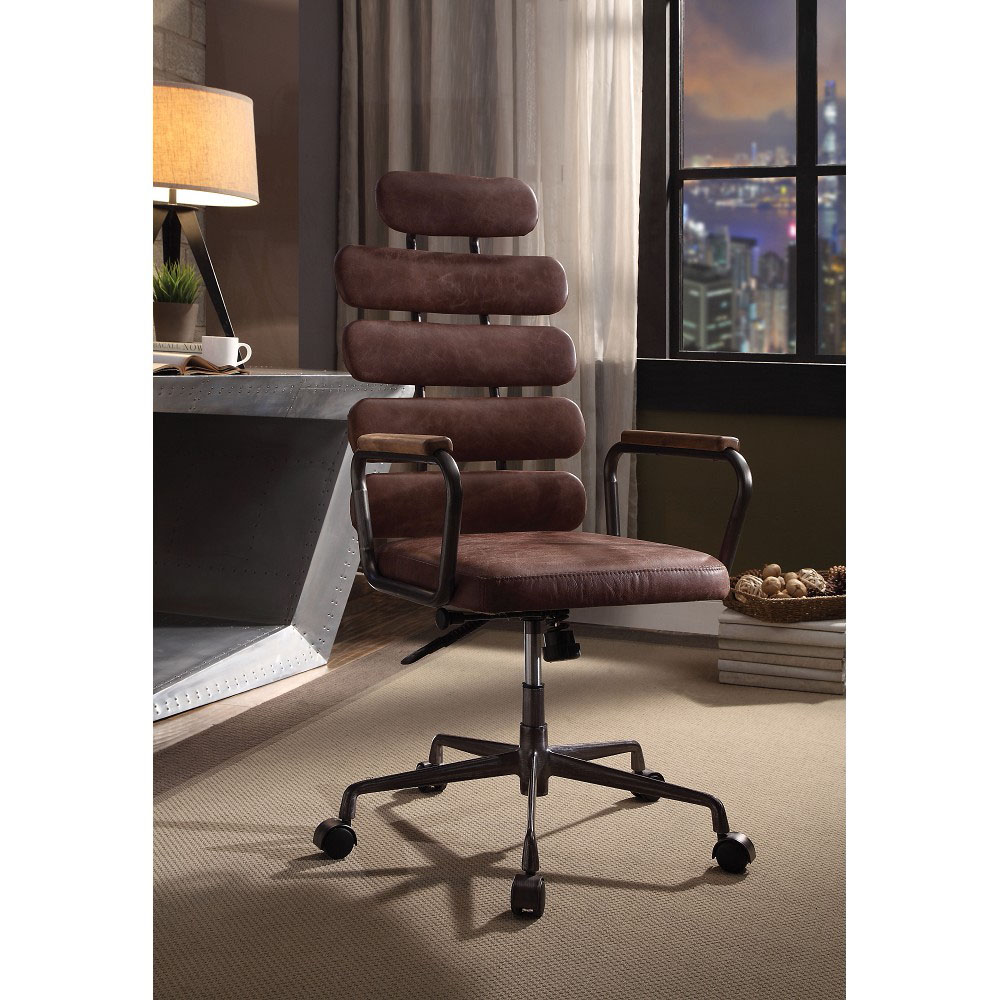 ACME Calan Modern Leisure Leather Swivel Chair Height Adjustable with High Backrest and Casters for Living Room, Bedroom, Dining Room, Office - Whiskey