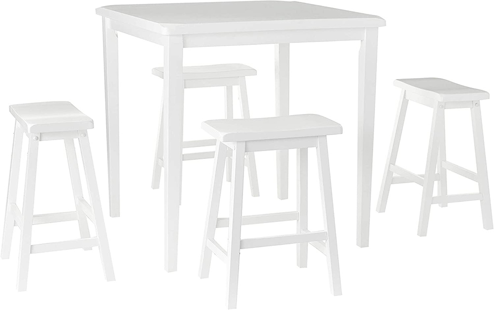 ACME Gaucho 5 Piece Counter Height Dining Set, Including 1 Table, and 4 Stools, for Small Apartment, Studio, Kitchen - White