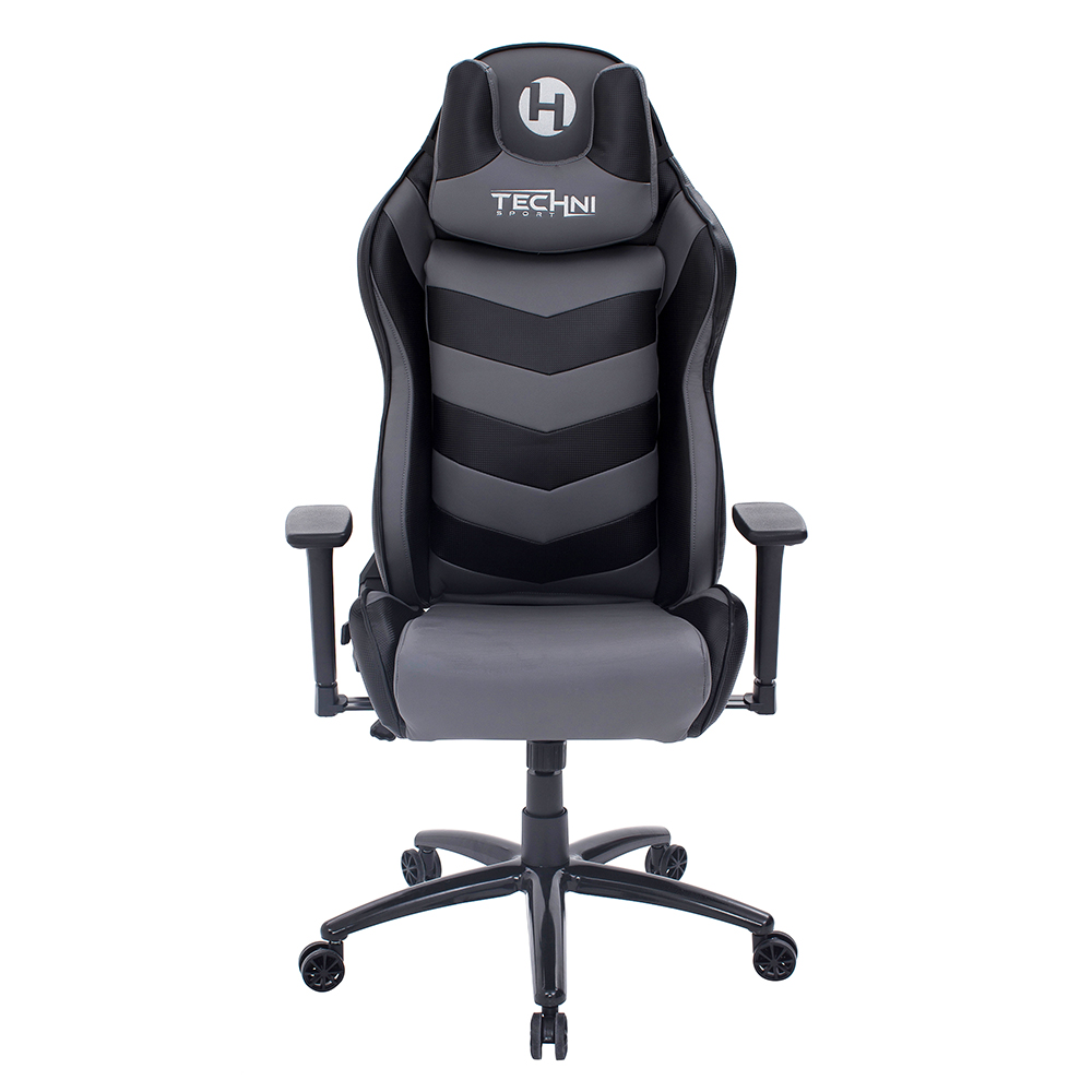 Techni TS-61 Home Office Adjustable Rotatable Gaming Chair with Ergonomic High Backrest and Casters - Black + Gray
